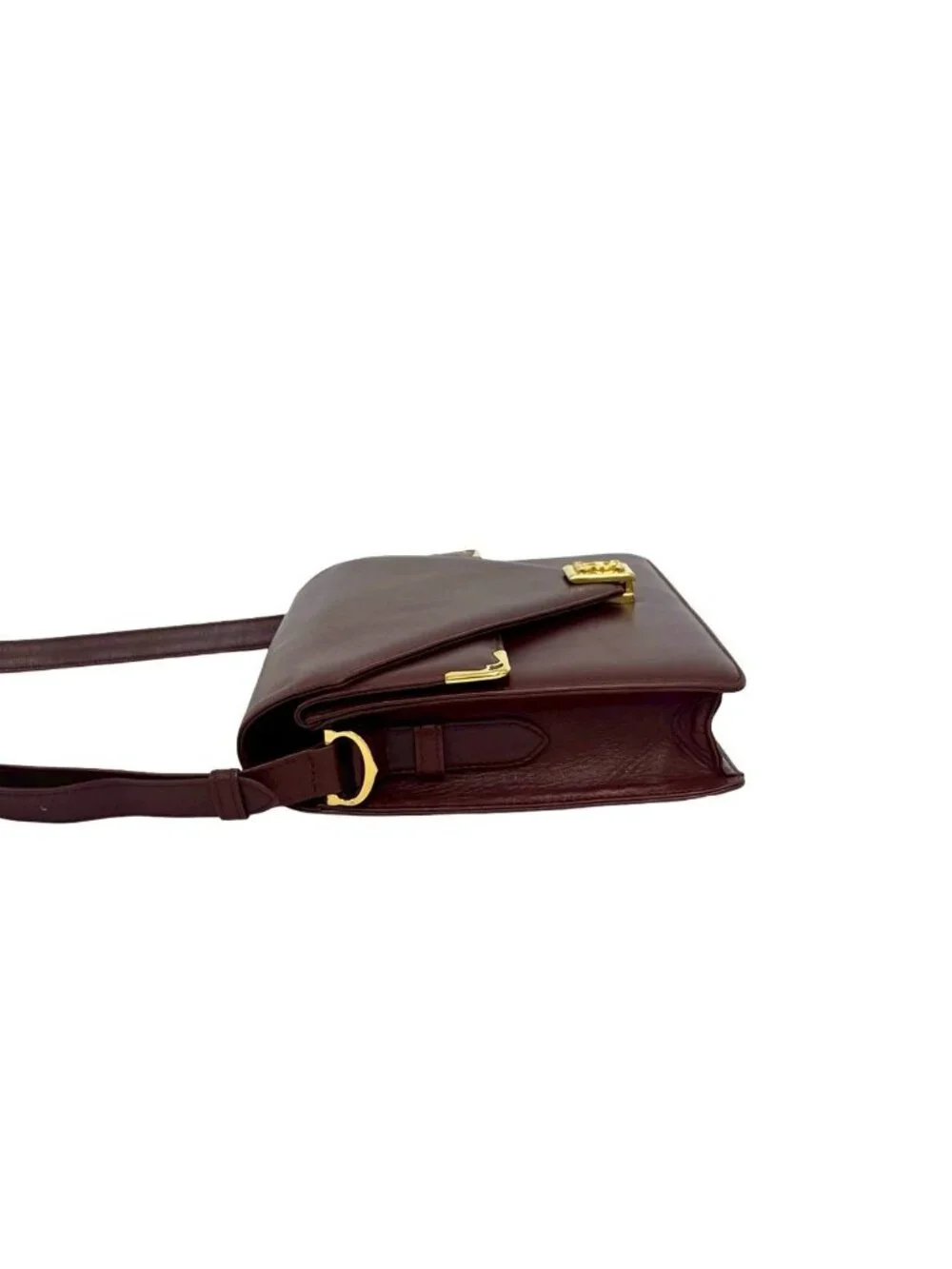 Cartier Must Line Leather Shoulder Bag Pochette Crossbody Wine Red Bordeaux